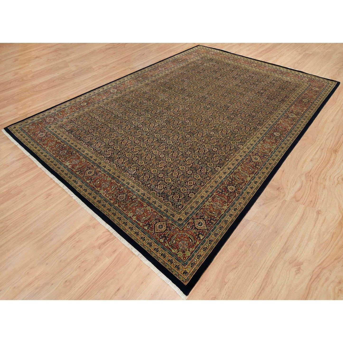 Rug 8'10"x12'6" Frost Black Herrita Design 250 KPSI Wool Hand Knotted