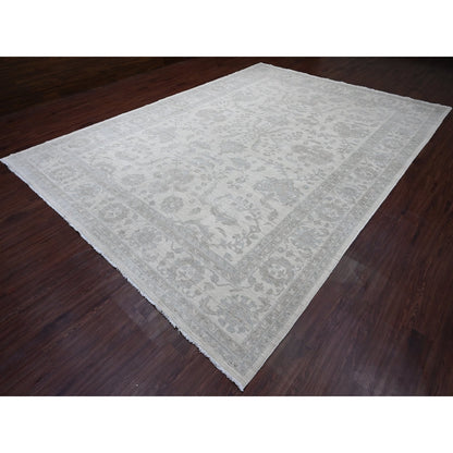 10'X13'8" Cotton White Washed Out Peshawar 100% Wool Hand Knotted Rug