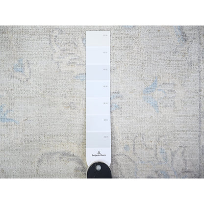 2'8"X12'2" Gray Peshawar Washed Out Faded Wool Hand Knotted Oriental Rug