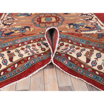 9'X12' Rich Red Medallion Design Natural Wool Hand Knotted Oriental Rug