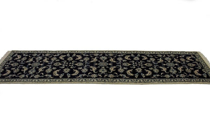Vintage Oriental Runner Rug Allover Floral Navy