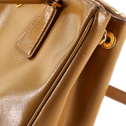 Prada Double Zip Lux Tote Vernice Saffiano Leather Small