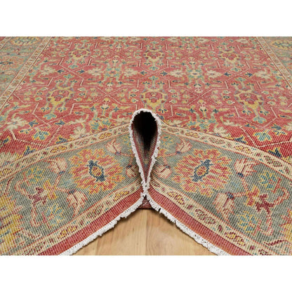 10'X13'9" Red Hand Knotted Antiqued Oushak Design Wool Oriental Rug