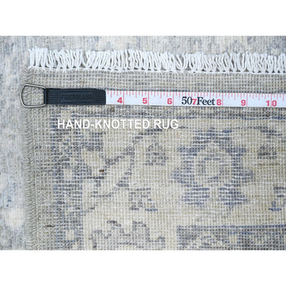 2'8"X11'10" Lazy Gray Wool Hand Knotted Finer Peshawar Heris Runner Rug