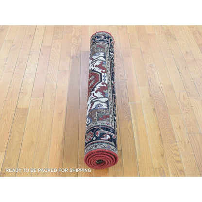 3'10"X6'1" Rich Red, Heris Revival, Hand Knotted Pure Wool, Oriental Rug