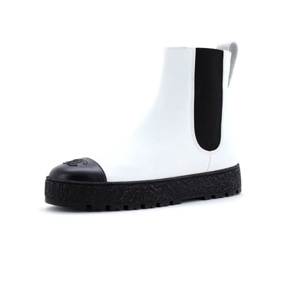 Chanel Women'S Cc Turnlock Cap Toe Chelsea Boots Leather