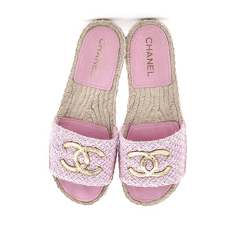 Chanel Women'S Cc Espadrille Slide Sandals Tweed