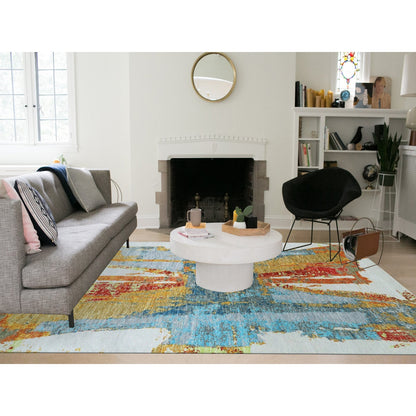 10'3"X14' Daisy Ivory Modern Abstract Design Pure Wool Hand Knotted Rug