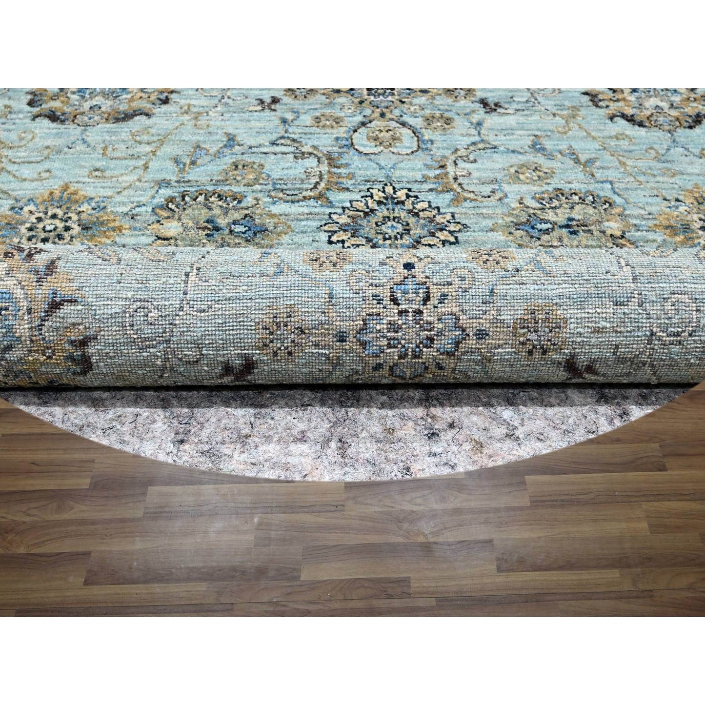 7'2"X7'2" Blue All Over Flower Design Pure Wool Hand Knotted Round Rug