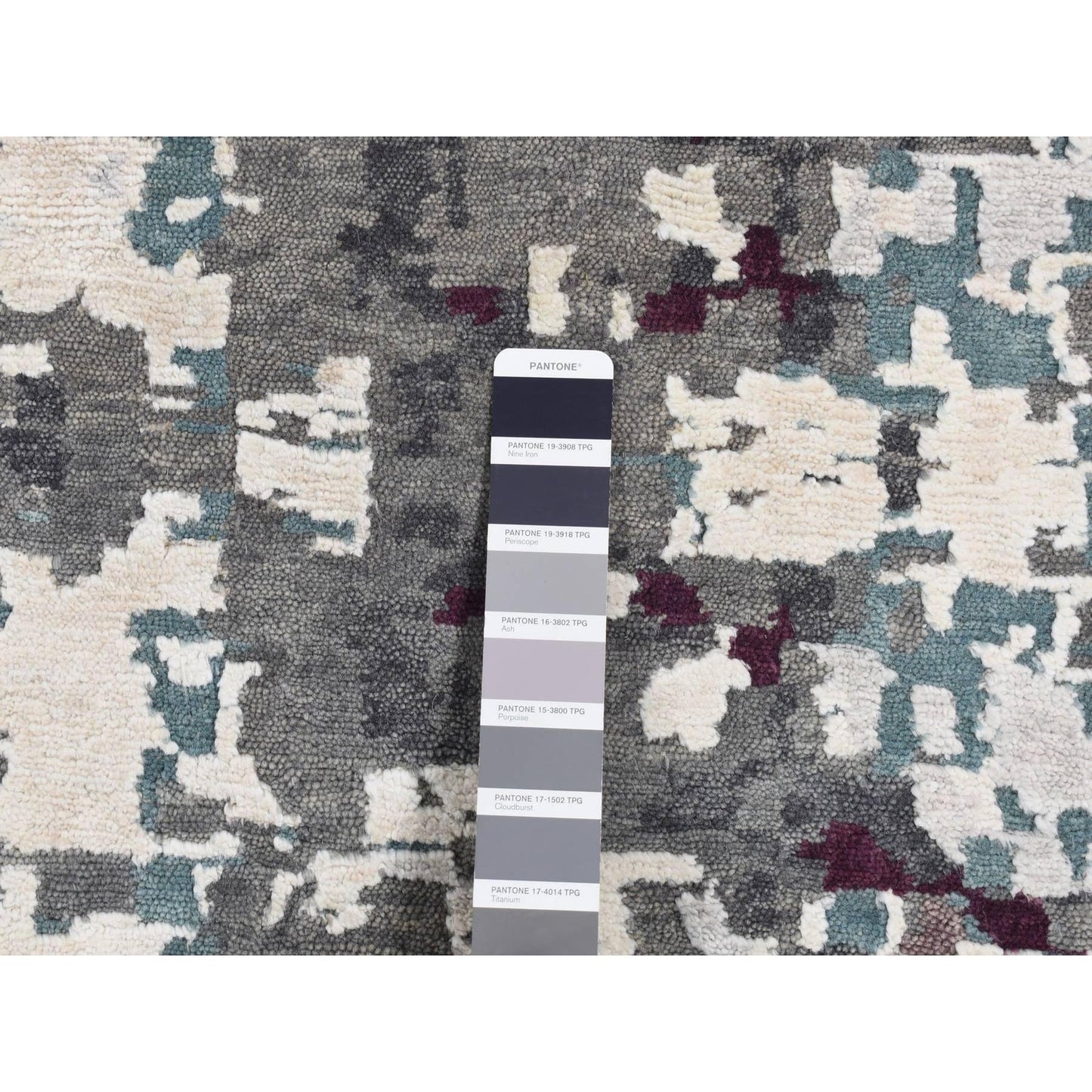 9'10''X13'7'' Gray Modern Abstract Design Hand Knotted Wool And Silk Rug