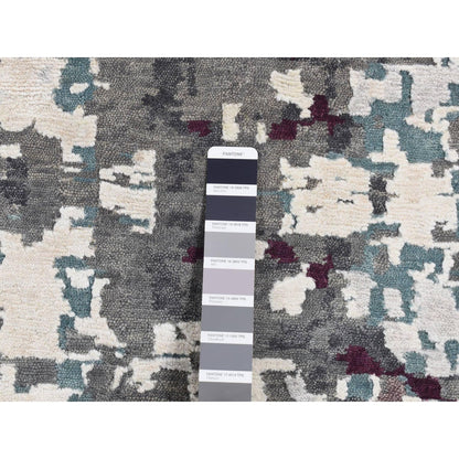 9'10''X13'7'' Gray Modern Abstract Design Hand Knotted Wool And Silk Rug