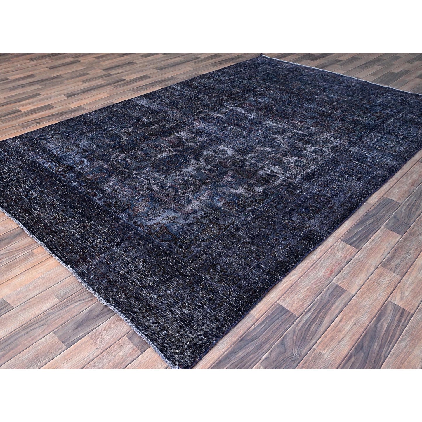 6'5"X10'3" Blue Overdyed Semi Antique Tebraz Hand Knotted Oriental Rug