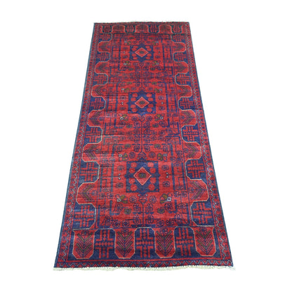 2'6"X6'1" Red Andkhoy Geometric Design Soft Wool Hand Knotted Runner Rug