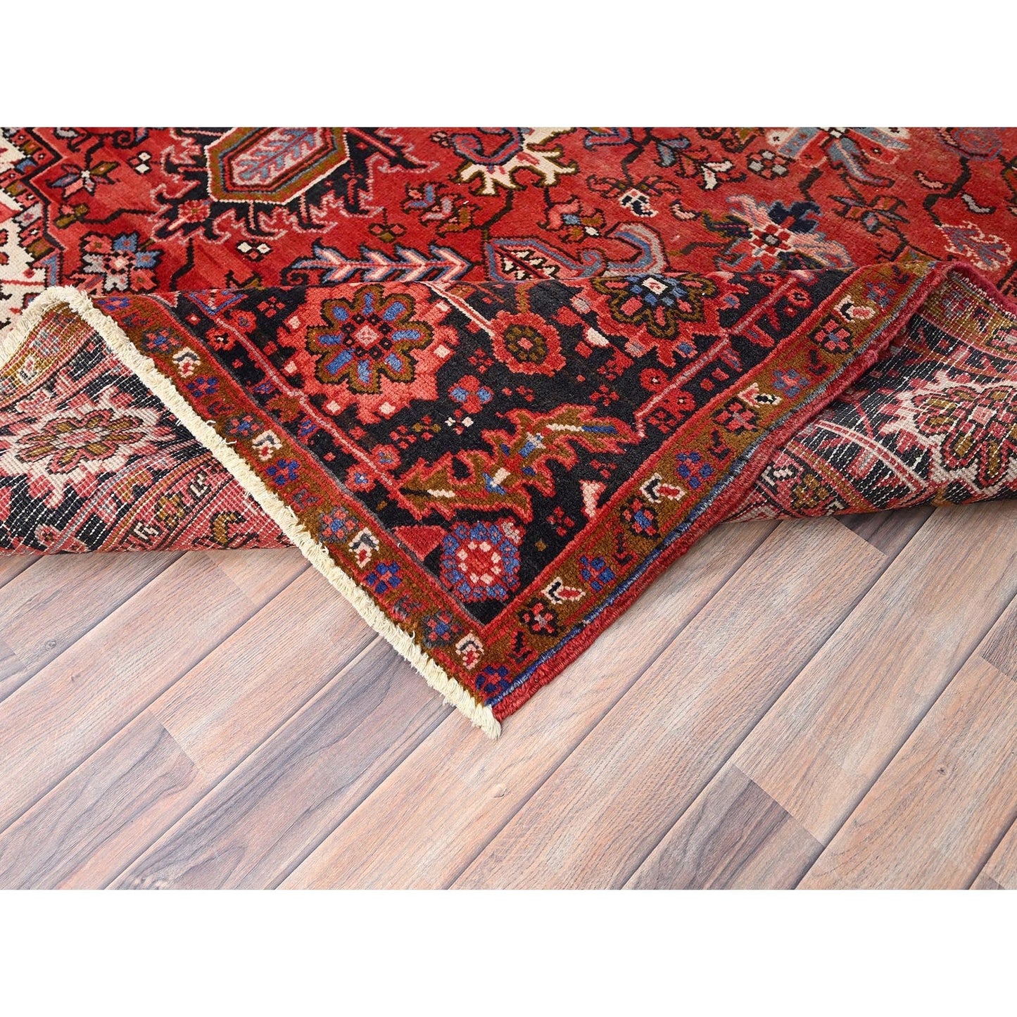7'5"X10'10" Red Pure Wool Hand Knotted Semi Antique Zoroastrian Heris Rug