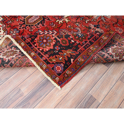 7'5"X10'10" Red Pure Wool Hand Knotted Semi Antique Zoroastrian Heris Rug