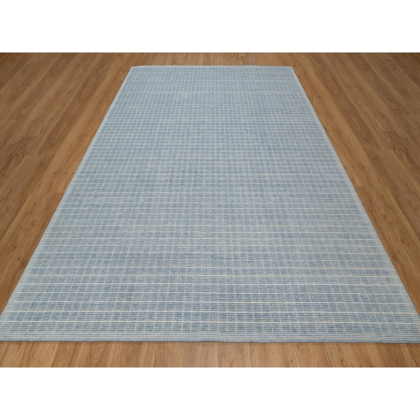 9'1"X12' Faded Blue Modern Plain Decor Box Design Loomed Knotted Wool Rug