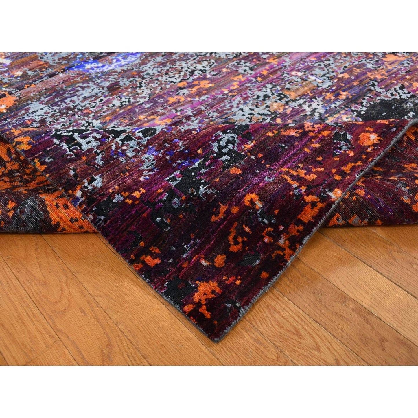 8'10"X12' Blue Hand Knotted Galactical Modern Design Silk And Pile Rug