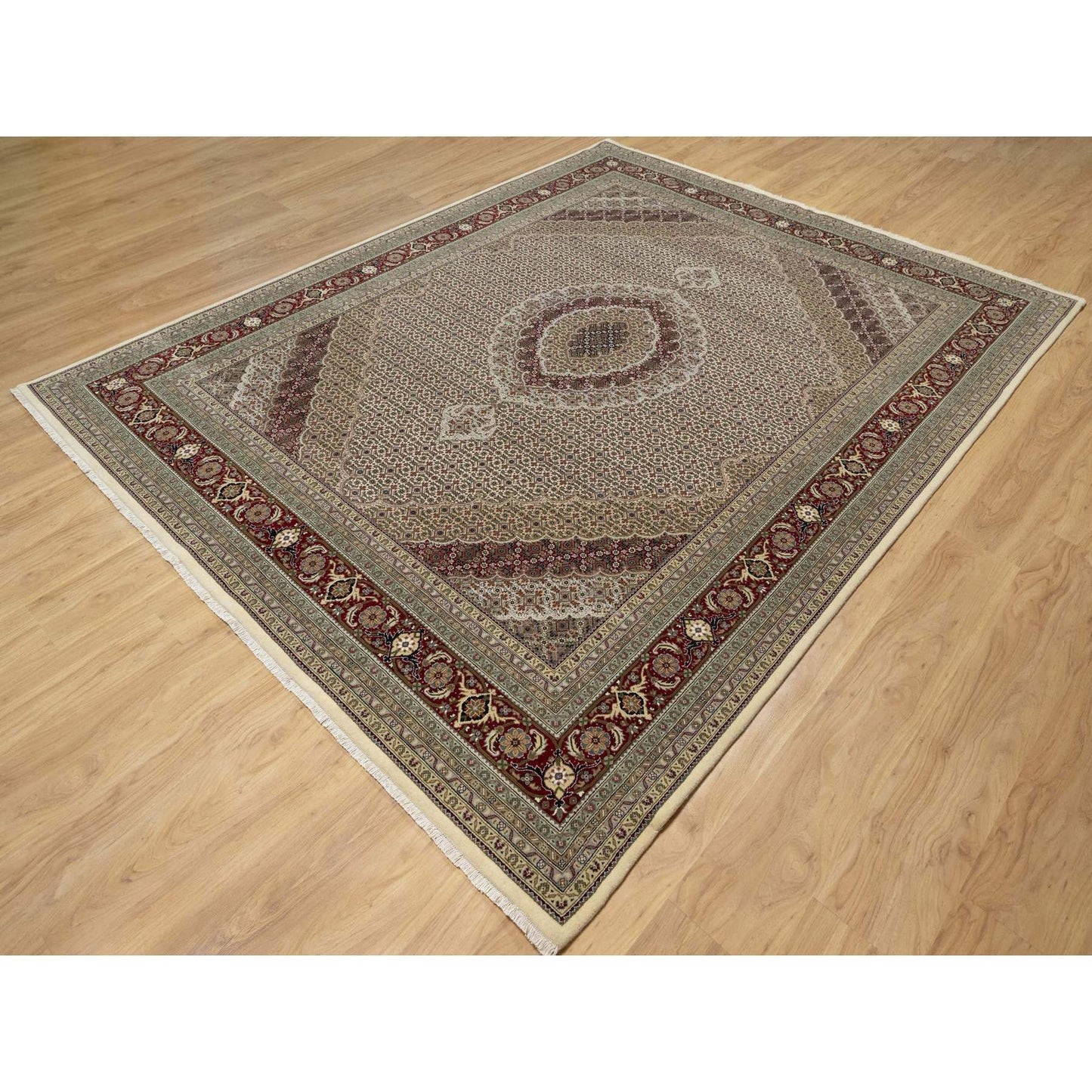 8'X10' Photon White Super Mahi Hand Knotted Wool And Silk 250 Kpsi Rug
