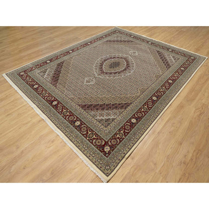 8'X10' Photon White Super Mahi Hand Knotted Wool And Silk 250 Kpsi Rug