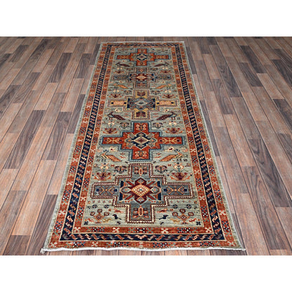 2'9"X7'6" Pastel Gray Caucasian Design Soft Wool Hand Knotted Runner Rug