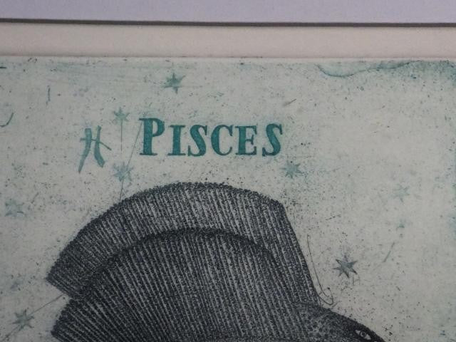 Veronika Paleckova "Pisces" Signed Color Etching Limited 50 Zodiac Art Framed
