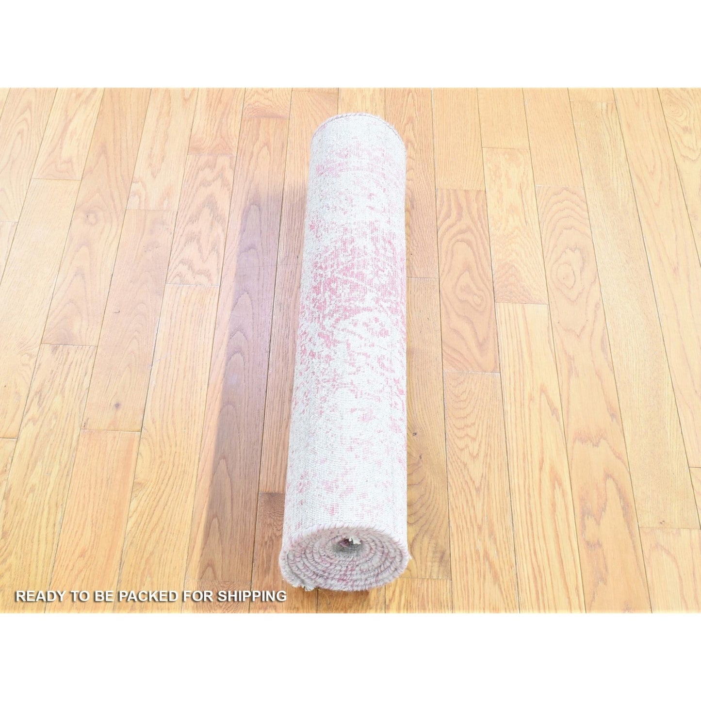 2'6"X7'9" Pink Broken Farsian Design Wool/Silk Hand Knotted Runner Rug