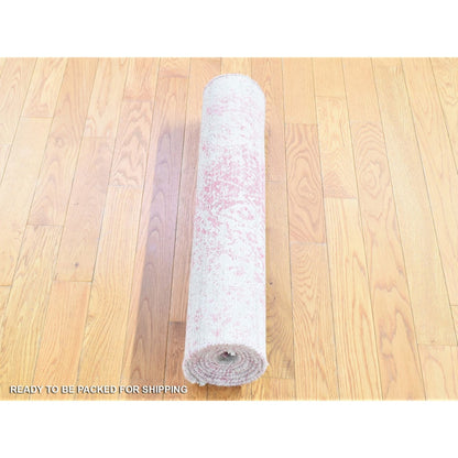 2'6"X7'9" Pink Broken Farsian Design Wool/Silk Hand Knotted Runner Rug