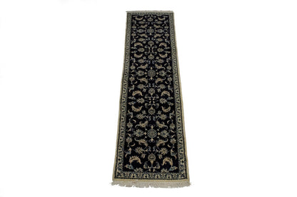 Vintage Oriental Runner Rug Allover Floral Navy