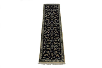 Vintage Oriental Runner Rug Allover Floral Navy