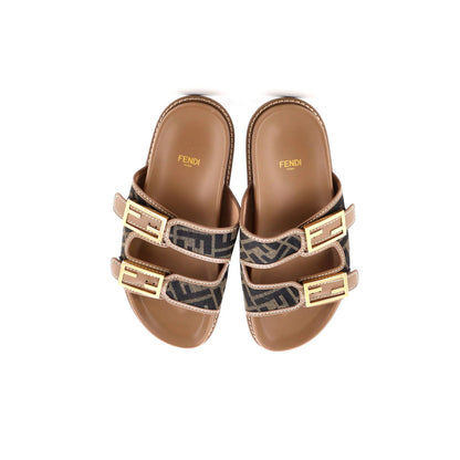 Fendi Women'S Feel Slide Sandals Zucca Canvas And Leather