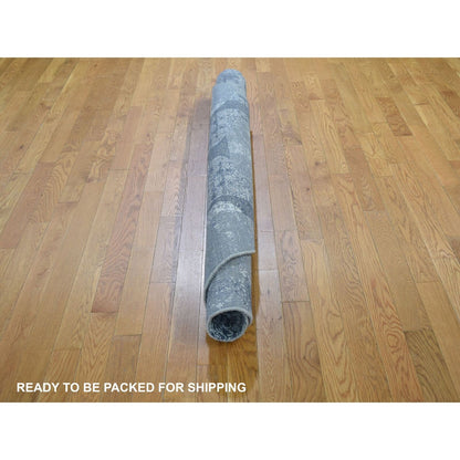 6'X6' Round Gray Wool And Pure Silk Jewellery Design Hand Knotted Rug