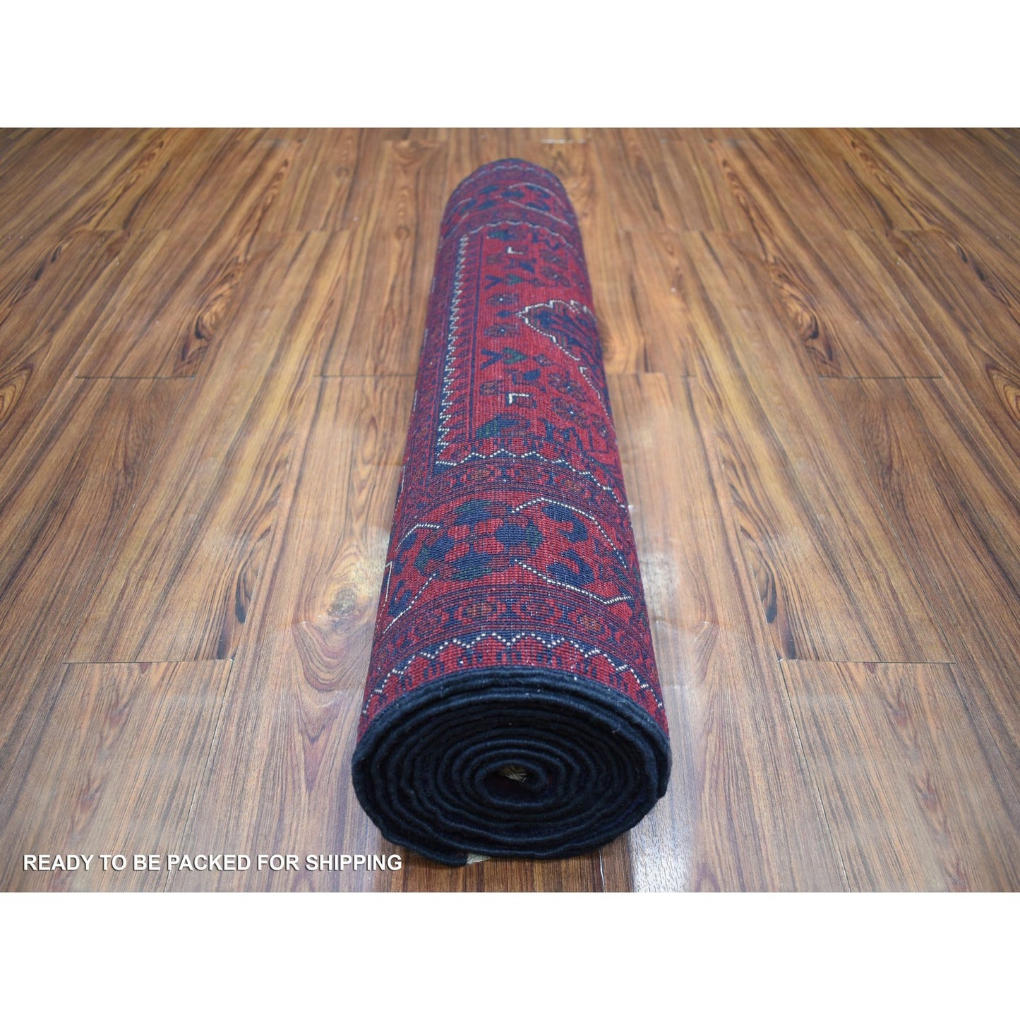 2'10"X12'6" Deep Red Soft Wool Hand Knotted Afghan Khamyab Runner Rug