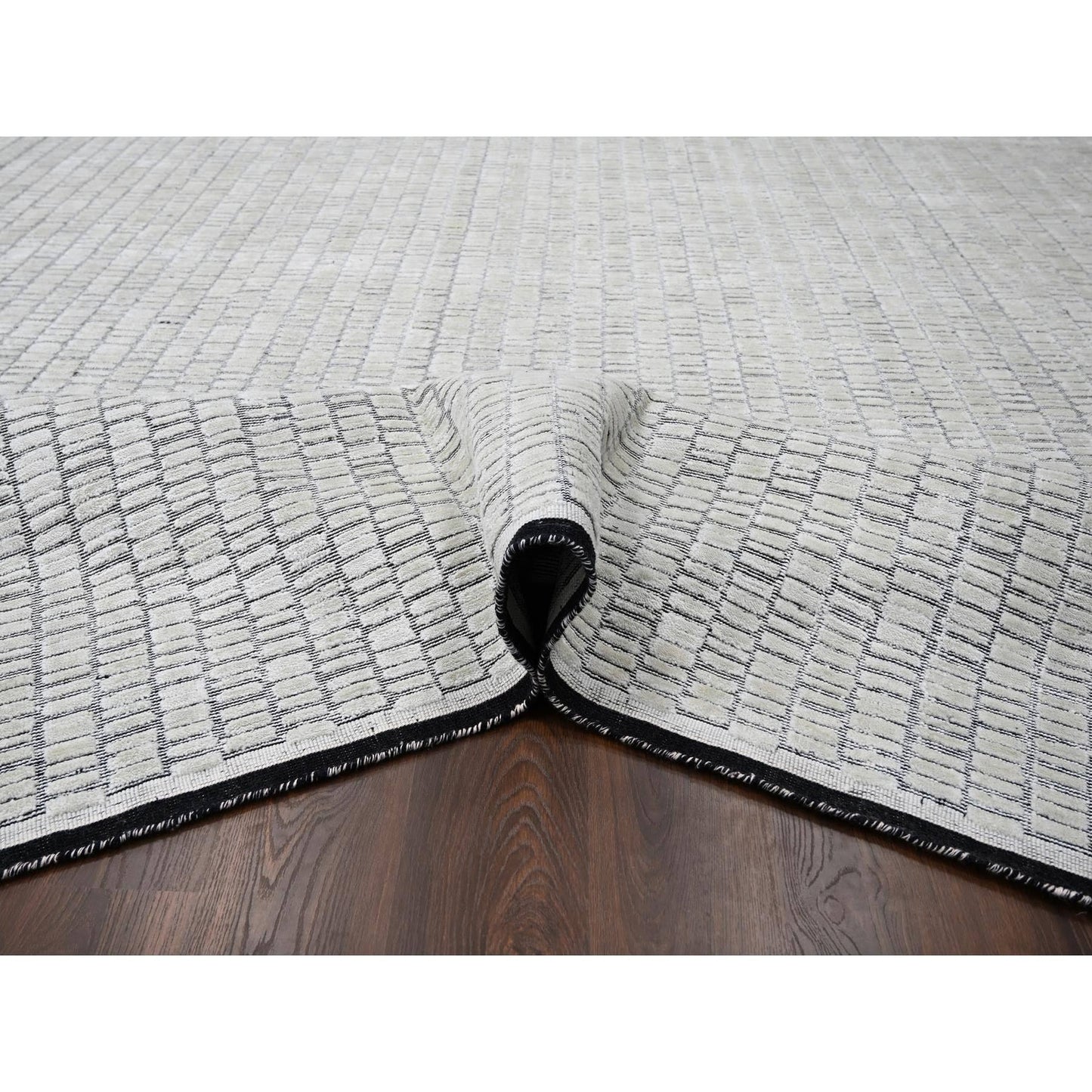 12'2"X15' White Wool And Silk Hand Loomed Modern Oversized Oriental Rug