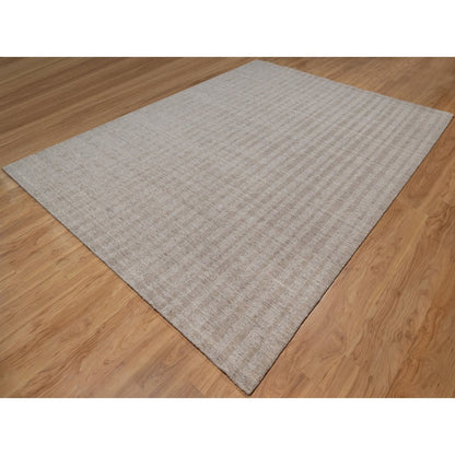 9'X12' Light Brown Vertical Stripes Design Natural Wool Hand Loomed Rug