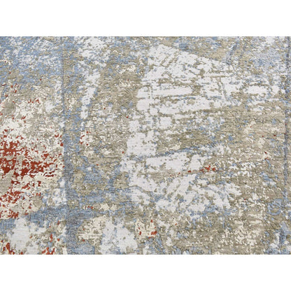 9'1"X12'4" Blue Modern Abstract Galaxy Design Hand Knotted 100% Wool Rug