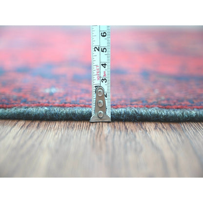 2'7"X9'10" Red Hand Knotted Geometric Afghan Andkhoy Soft Wool Runner Rug