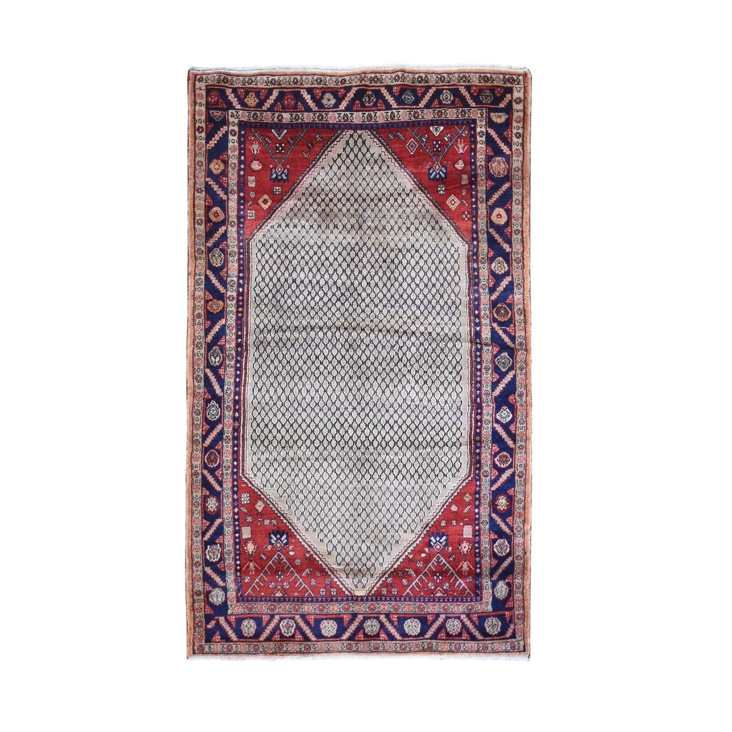 5'2"X8'8" Pure Wool Vintage Farsian Open Field Design Hand Knotted Rug