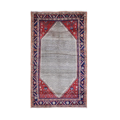5'2"X8'8" Pure Wool Vintage Farsian Open Field Design Hand Knotted Rug