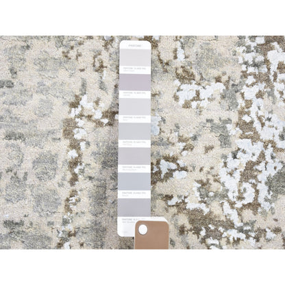 2'6"X12'1" Dense Weave Abstract Design Wool And Silk Hand Made Runner Rug