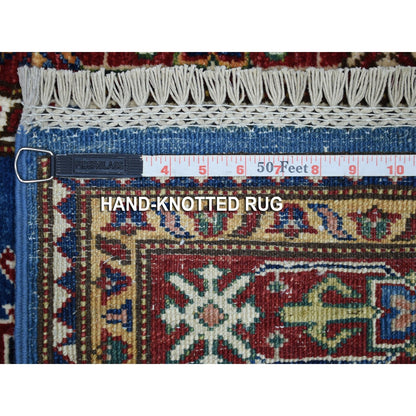 2'7"X8'7" Blue Super Kazak Tribal Design Hand Knotted Wool Runner Rug