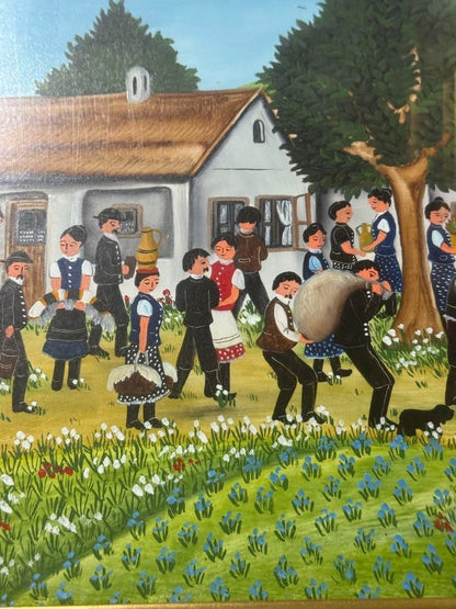Kapoi Makai Original Oil Painting Naive Art Village Scene Folk Hungary/Romania