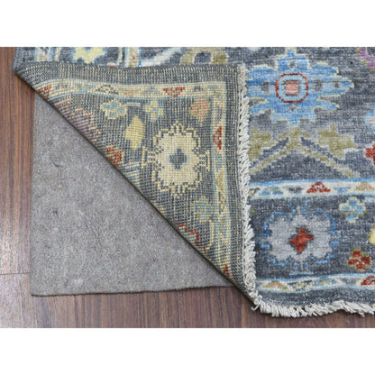 3'2"X13'9" Charcoal Black Angora Oushak Pure Wool Hand Knotte Runner Rug