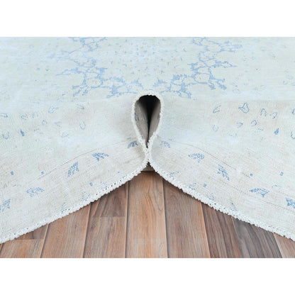 7'2"X10' Blue Old Farsian Hand Knotted Wool Shabby Chic Distressed Rug