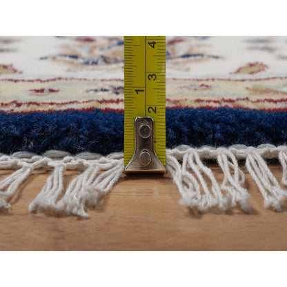 5'X5' Navy Nain With Flower Design Wool And Silk Hand Knotted Round Rug