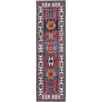 2'9"X9'8" Colorful Caucasian Design Revival Wool Hand Knotted Runner Rug