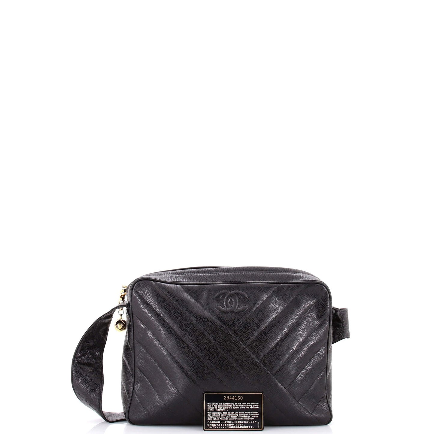 Chanel Vintage Cc Camera Shoulder Bag Diagonal Quilted Caviar Medium