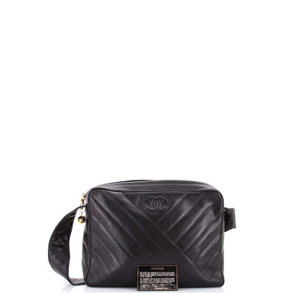 Chanel Vintage Cc Camera Shoulder Bag Diagonal Quilted Caviar Medium