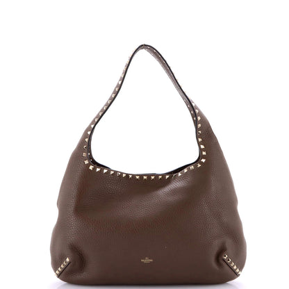 Valentino Garavani Rockstud Flip Lock Hobo Leather Large