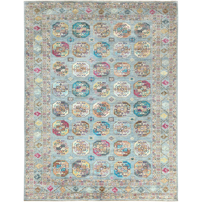 8'8"X11'9" Light Blue Soft Wool Hand Knotted Afghan Super Kazak Rug