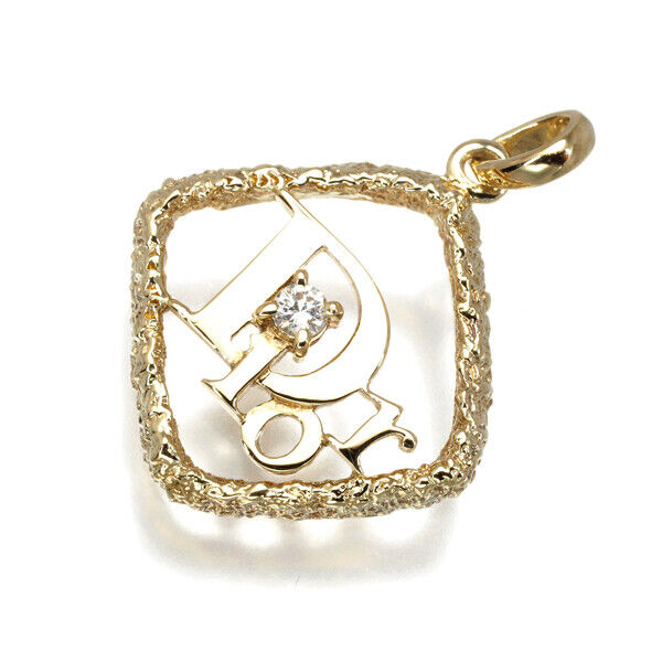 Christian Dior Pendant Diamond Logo 18K 750 Yellow Gold